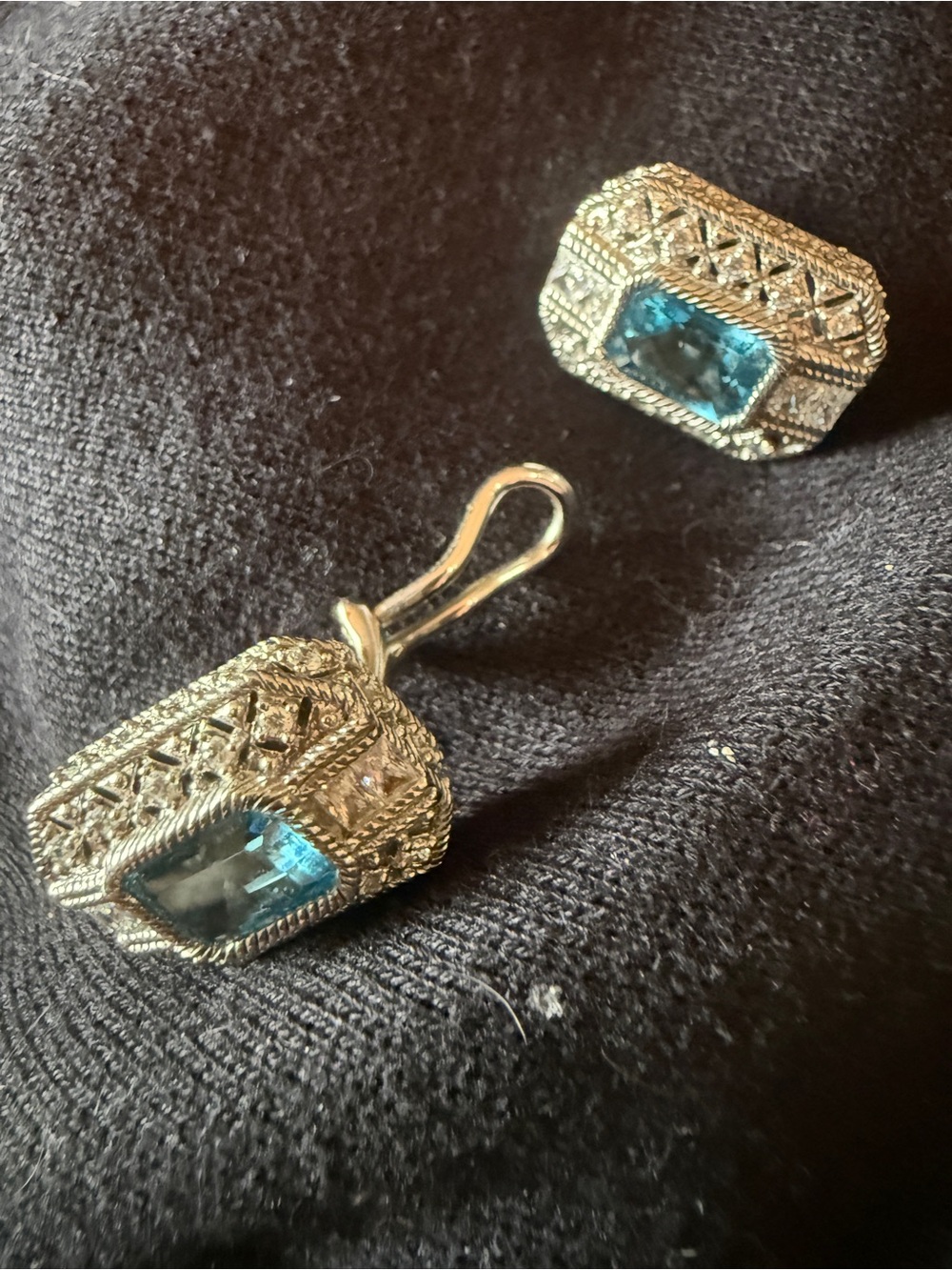 Judith Ripka earrings, blue 925 silver and CZ Filigree leverback Earrings - Picture 2 of 6